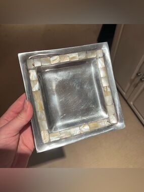 Silver and Pearl Inlay Square Dish Trinket Tray